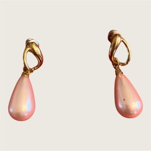 Faux Pearl Dangle Pink/Gold Earrings